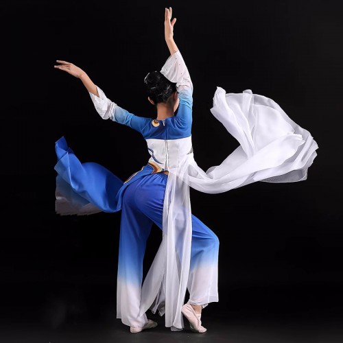 Girls kids chinese folk classical dance costumes fairy dresses children's performance clothes flowing fan costumes
